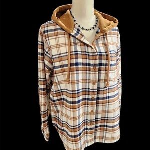 American Eagle Outfitters Plaid Jacket - Brown, Blue, White